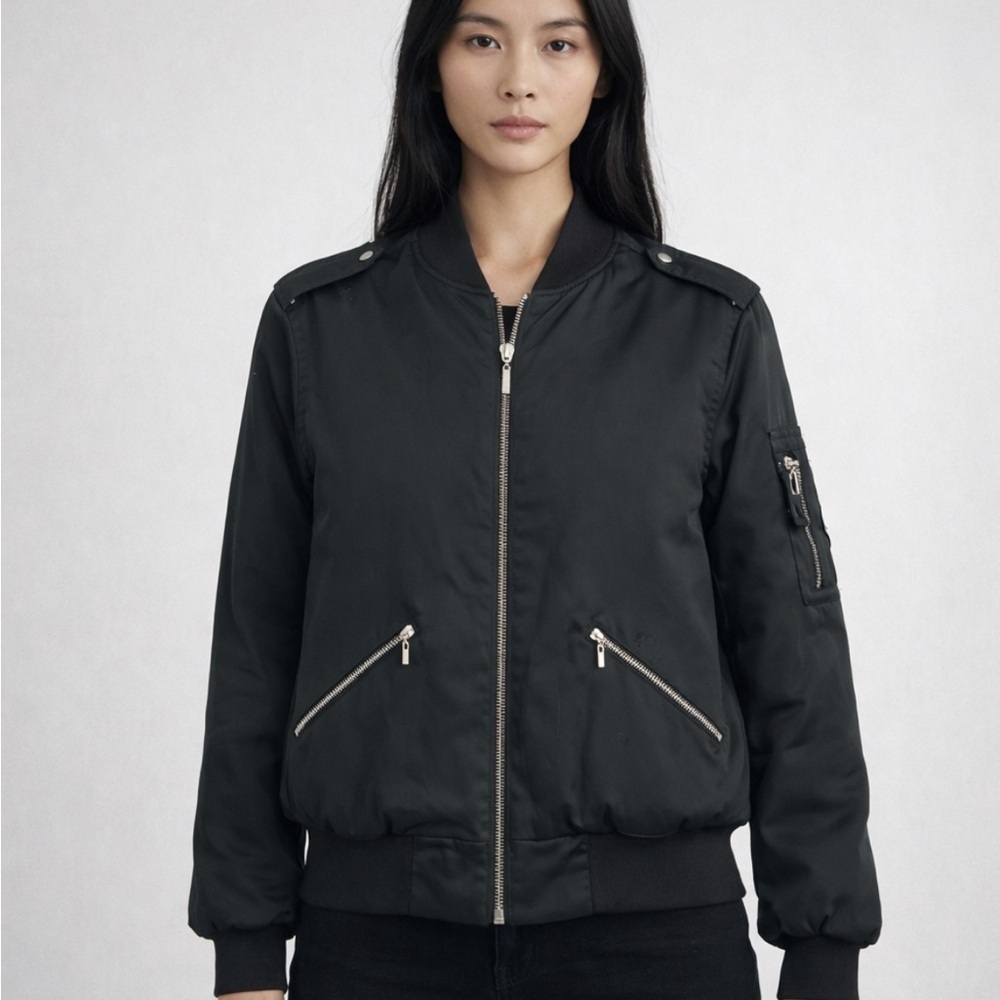 Marciano Puffy Bomber Jacket Gold Hardware Full Front Zip-Up Black Casual Size M
